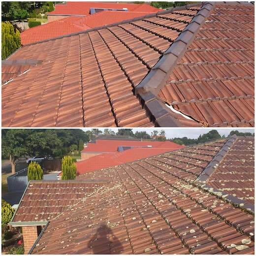 before and after, tiled roof restoration before and after